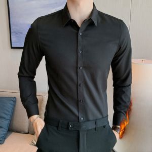 ROMON | Lormen Mens Fleece Lined Long Sleeve Shirt Business Casual Professional Workwear Iron Free White Shirt Jacket Autumn Winter New Style