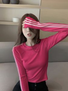 Slim Fit Long Sleeve round Neck T-Shirt Womens Style Dopaamine Trendy Sportswear Sweet And Spicy Girl Short Length Top