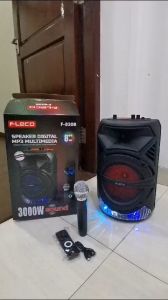 Speaker Bluetooth FLECO F-820B 8 Inch Free 1 Mic Wireless Karaoke + Remote - Speaker Karaoke Full Bass FM Radio digital RGB LED
