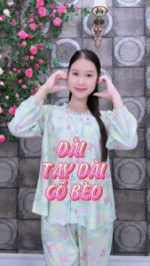 Đồ bộ tole nữ bộ lanh mặc nhà quần dài áo tay dài cài nút phối bèo cổ SHOP5SAO (43-75kg)