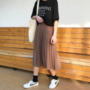 Rok Plisket Midi 7/8 Moumbloe Premium - Radenlimo - Kode Rok Plisket Midi - All Size Fit to XL - Panjang 73cm - Lingkar Pinggang 60-120cm - Material Moumbloe Import - Warna Ijo Botol, Mocca, Navy, Black, Abu Tua, Khaki (IMPORT)