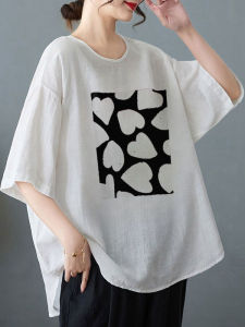 Cotton Linen Short Sleeve T-Shirt Womens Loose Fit Summer New Style plus Size Casual Versatile Slimming Thin Top