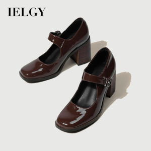 Giày cao gót ielgy giày Mary Jane gót dày vuông màu đen cổ điển cho nữ