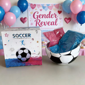 1 Set Gender Reveal Party Football Plastic Soccer With Pink & Blue Corn Powder