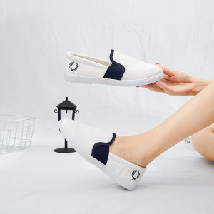 Spring New Style Korean Low Cut Breathable White Canvas Shoes Driving Practice Slip-On Comfortable Lightweight Lazy Womens Shoes