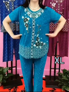 FunnyeS Woman Suit Floral Printed Short Sleeved Wide Leg Pants Two Piece Suit For Elderly Woman 6020