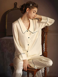 Womens Ice Silk Long Sleeve Sleepwear Thin Home Clothes Shirt Collar Spring Autumn Comfortable Home Clothes Outerwear