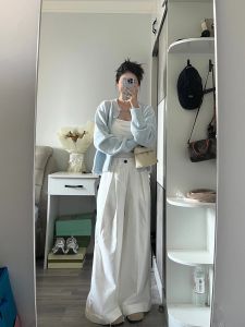 Quần Ống Rộng Xếp Ly Dài 180cm Màu Trắng Cạp Cao Thường Ngày Cho Nữ Mùa Hè Quần Dài Đến Sàn Thiết Kế Rộng Rãi