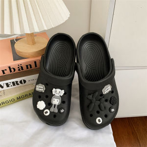 Womens Summer Outdoor Beach Shoes Anti-slip Bear Cartoon Character Clog Footwear Flat Heel Thickened Sole Head Covering Sandals