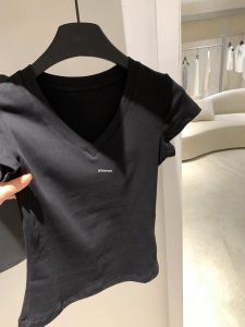 Slim Fit Short Sleeve V-Neck T-Shirt Womens Summer Base Shirt METWO Black Grey Shoulder Length Flying Sleeve Sweet And Spicy Top