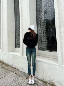 Retro Feel Thin Fleece Tightening Slimming Nine-Tenths Jeans High Waist Cotton Stretch Denim Bootcut Pants Butt Lifting Ladies