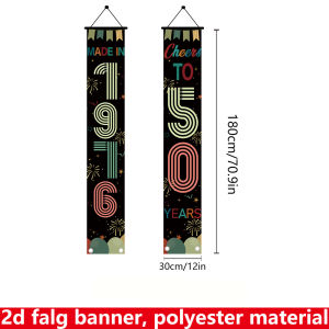 2Pcs 2D Flat 50th Birthday Banners 1976 Vintage Neon Theme Balloon Design Polyester 70.9in×12in