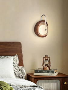 OUCHAO | Vintage Retro Bedside Reading Wall Light with Oval Pattern Glass and Walnut