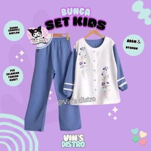 Setelan anak bunga set kids celana cargo crinkle printing/ Oneset anak/setelan anak perempuan