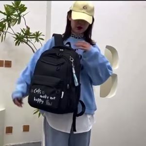 Tas Anak Sekolah Ransel Perempuan / Tas sekolah anak SMP SMA / Backpack Multifungsi model Cats Make Me Happy