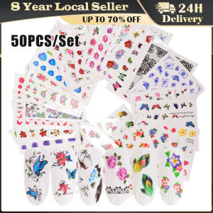 50 Sheets Nail Stickers Mixed Designs Water Transfer Nail Art Sticker Watermark Decals DIY Decoration Nail Art Decoration Relief Snowflakes Leaves Stickers for Nails Nail Stickers Colorful Laser Butterflies Geometric Pattern Stickers Nail Decoration