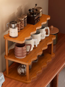 Multi-Layer Cup Holder Stand Simple Style Bamboo Density Board Storage Rack for Cups Mugs Display Organizer Entrance Table