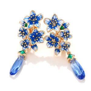 Huitan New Design Blue Morning Glory Earrings for Women Luxury Gold Color Bride Wedding Party Romantic Flower Earrings Jewelry
