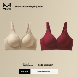 miiow | Wireless Seamless Breathable Backless Bra For Women Gathered Push Up Anti Sagging Fixed Cup Comfortable Nylon Fabric V Neck Bra