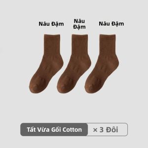 Nam Retro Màu Trơn Cotton Thoáng Khí Thủy Thủ Đoàn Tất Thể Thao Thông Thường Giữa Ống Tất Cà Phê Trắng Kaki Màu Be EU 37-45 1/3/5 Đôi
