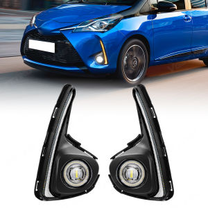 LED Daytime Running Lights For Toyota Vitz Yaris 2018 2019 2020 DRL Front Bumper Daylights Turn Signal Fog Lamps White Yellow
