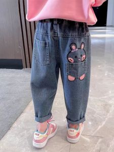 Spring Autumn Girls Loose Fit Jeans Childrens Casual Long Pants Baby Fashionable Kids Korean Style Trousers Cotton Blend