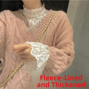 chaqi | Chic Korean Style Womens Lace Shirt Netting Half High Collar Inner Wear Base Top Trendy Autumn Winter Fashion Small Shirt