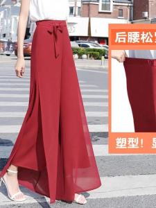 Quần Ống Rộng Chiffon Cạp Cao Mùa Hè Mới Cho Nữ Quần Dài Rộng Rãi Hai Lớp Quần Dài Thoải Mái Quần Dài
