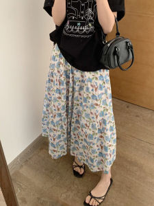 Váy Midi Chữ a Họa Tiết Hoa Cổ Điển Hàn Quốc Mùa Hè Eo Thun Váy Dài Đa Năng Xếp Ly Váy Chữ A Dài