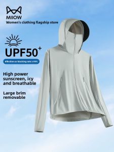 MiiOW | Large Size UV Protection Clothing Loose Fit Outdoor Mens Jacket Hooded Zipper Pocket Nylon Fabric Anti-Uv Coat For Women