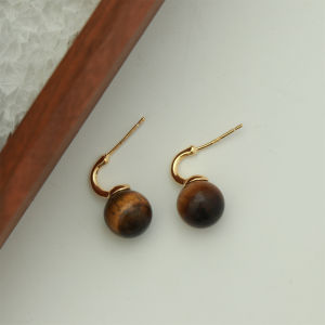 S925 Silver Needle Tiger Eye Stone Beads Metal Ear Cuff French Elegance Moxa Burner Ear Clip Fashionable Womens Jewelry