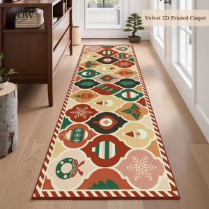 VIKAMA Christmas Runner Rug Non-Slip Xmas Ornament Print Carpet For Hallway Entryway Kitchen Living Room Holiday Home Decor