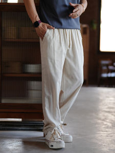 Retro Lightweight Breathable Cotton Linen Mens Casual Pants Straight Leg Long Trousers Fashionable Quality Loose Fit Summer Wear