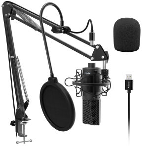 FIFINE USB Microphone with Boom Arm Shock Mount & Pop Filter Plug & Play Studio Mic for Podcast/Voice Over/ Recording - K780