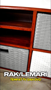 Meja TV 43 Inci Rangka Kayu Jati 5 Laci Rotan Sintetis Bufet Buffet Rak Lemari Ruang Tamu Minimalis