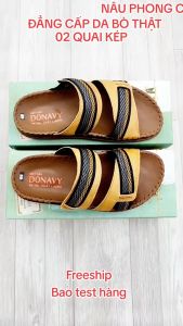 Dép 02 Quai Nam Da DONAVY Cao Cấp Kiểu Quai Dù Thổ Cẩm Nổi Bật Đế Cao Su Đi Êm Chân Có 3 Màu (Đen+Nâu+Bò) D.DLDU