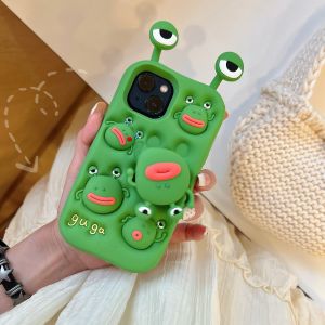 Funny Frog Rotatable Head Holder Phone Case For iPhone 17 16 15 14 13 12 Pro Max Plus Stress Relief Soft Silicone Phone Covers
