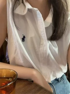 Áo Sơ Mi Vải Lanh Cotton Mỏng Mùa Hè Cho Nữ Dáng Rộng Tay Ngắn Không Tay Chất Liệu Cotton Nguyên Chất Phong Cách Công Sở Cổ Polo