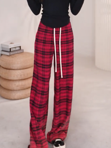 MANMI | Slimming Check Pants Loose Straight Leg