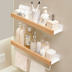 Bathroom Wood Style Storage Rack Toilet Washstand Organizer Japanese Bathroom Shelf No Drilling Required Aluminum Material