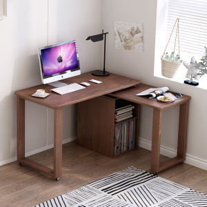 Solid Wood Corner Desk Computer Desk L-Shaped Double Home Writing Desk 360 Degrees Rotate Son and Mother Study Table