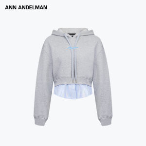 ANN ANDELMAN | Hooded Grey Casual Fake Two-piece Short Hoodie