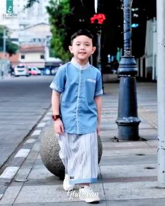 Setelan Pakaian Muslim Anak Sarkoci Ghazwan Sarung Celana Baju Koko Peci 2-12 Tahun Lengan Pendek