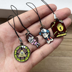 4pcs Gravity Falls Phone Charms Cartoon Keychains Lanyard Bag Decorations Lovely Mobile Strap for Keys