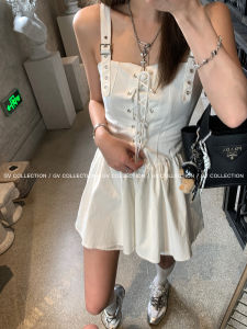 GV Big Brother Playful Workwear Style Adjustable Shoulder Strap A-Line Skirt Women Summer High Waist round Neck Regular Sleeve