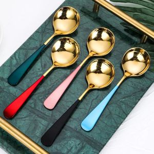 Stainless Steel Color Round Spoon Birds Nest Gift Spoon Long Handle Tableware Soup Spoon Kitchen Utility