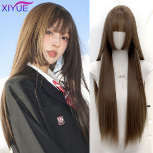 Princess Cut Bangs วิกผมยาวสังเคราะห์ลุคธรรมชาติพร้อมผมม้ายาววิกผมสีน้ําตาลทนความร้อนสําหรับผู้หญิง