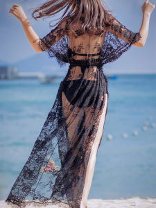 Lace Bikini Blouse Coat Womens Seaside Beach Skirt Cut Out Mesh Long Dress Hot Spring Bathing Suit Cover Shawl