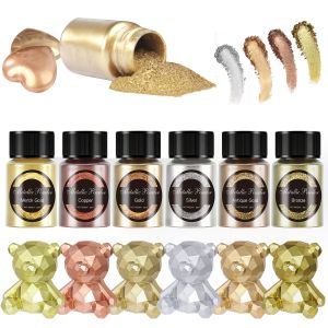 Colorful Powders Unique Metallic Texture Powders Epoxy Resin Colorants Glitter Pigments Colored Powder Resin Dyes Jewelry Making Accessories Metallic Mica Powder for Resin 6 Colors of 20Ml/Color Fine Particle Resin Color Pigments for Coloring P...