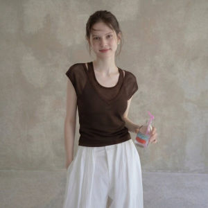 CHOEFULYN | Gray Layered Hollow Out Hang Neck Tshirt